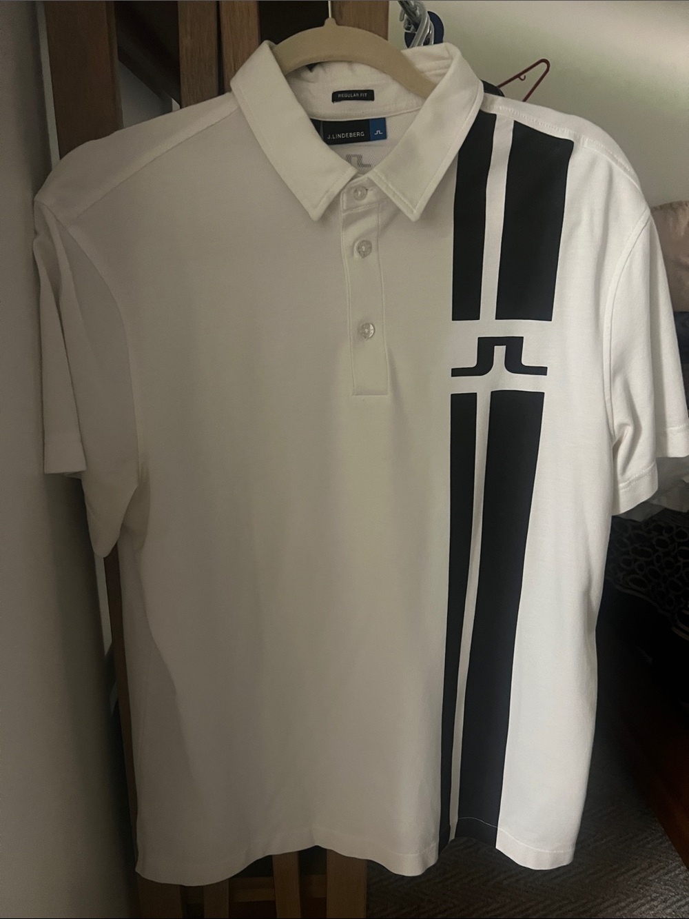 J.Lindeberg White Polo with Black Graphic Stripe